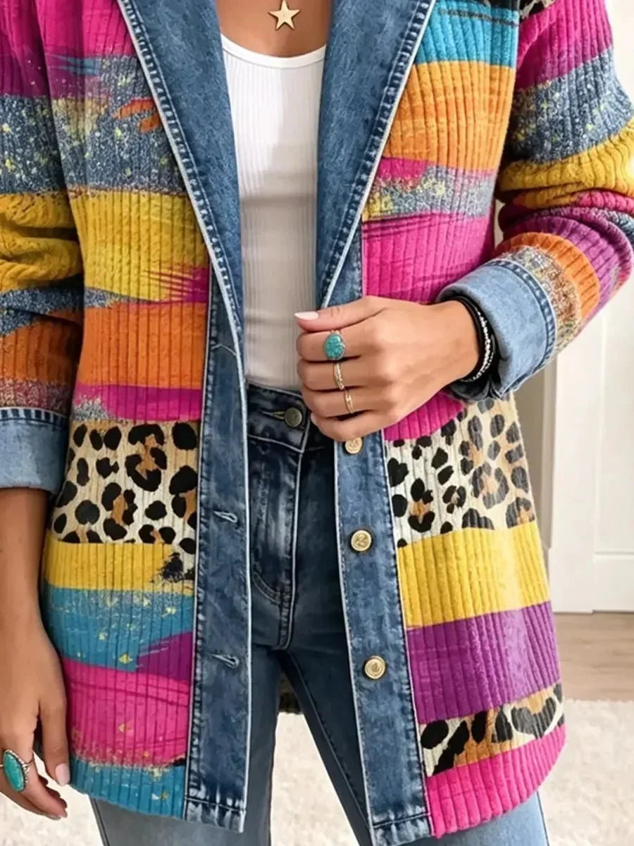 Victoria | Retro denimjakke med leopardmønster og farver