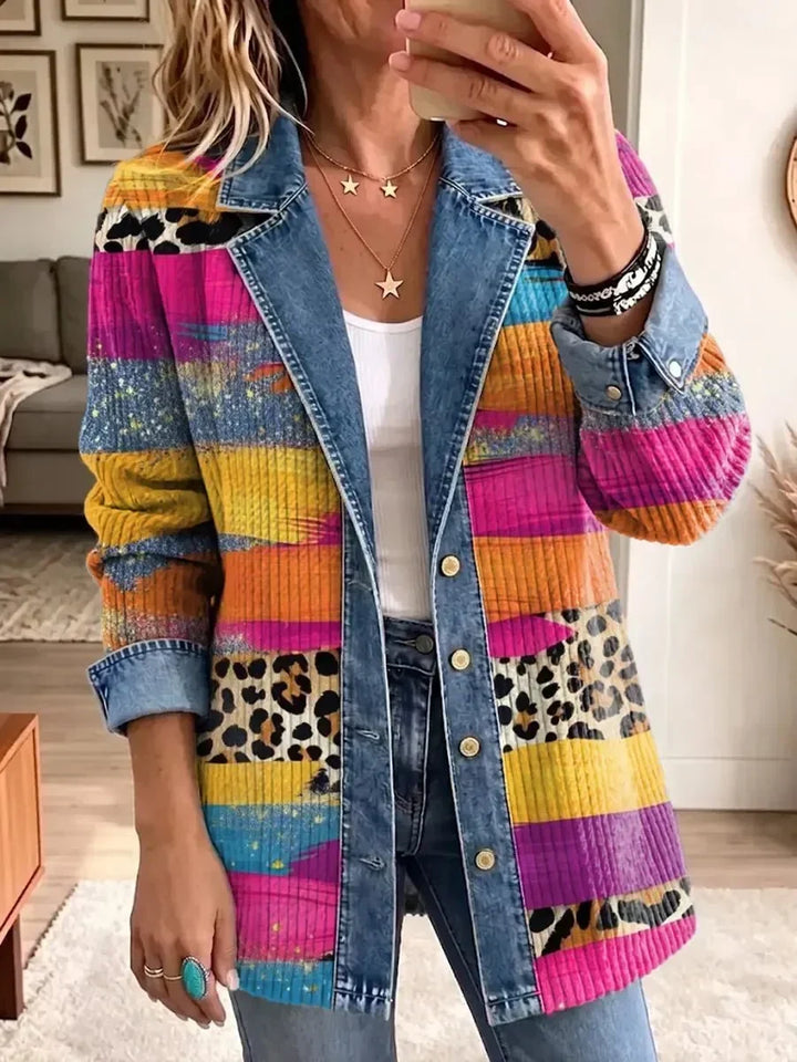 Victoria | Retro denimjakke med leopardmønster og farver