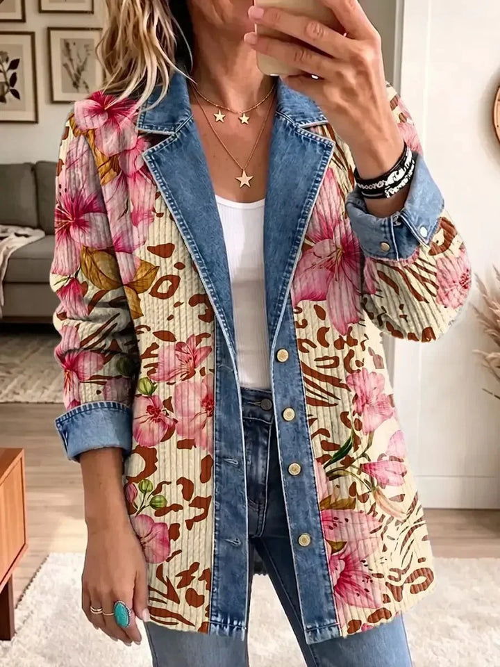 Luna | Retrojakke med blomster- og leopardmønster