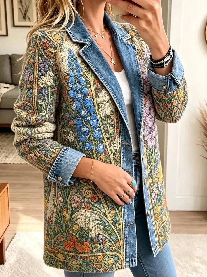 Elizabeth | Vintage denimjakke med blomstermønster