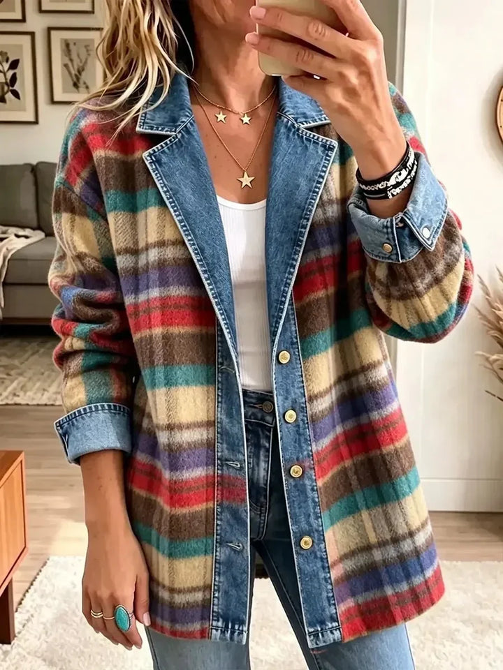 Charlotte | Vintage denimjakke med patchwork til kvinder