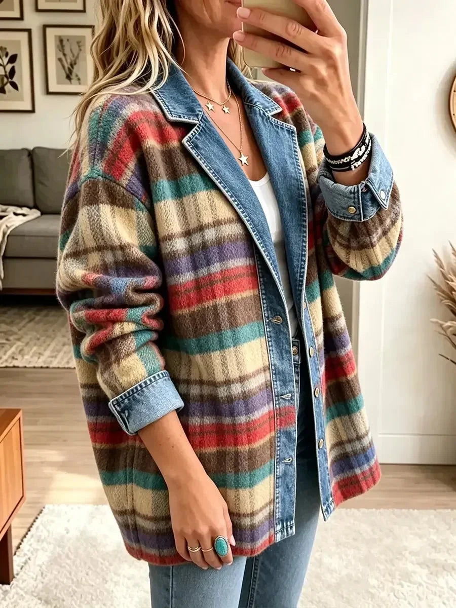 Charlotte | Vintage denimjakke med patchwork til kvinder