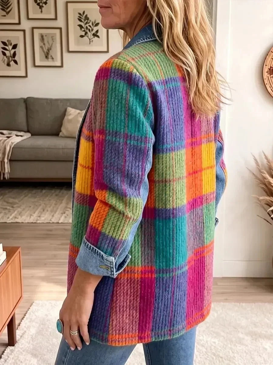 Emma | Vintage elegant denimjakke med patchwork og tern