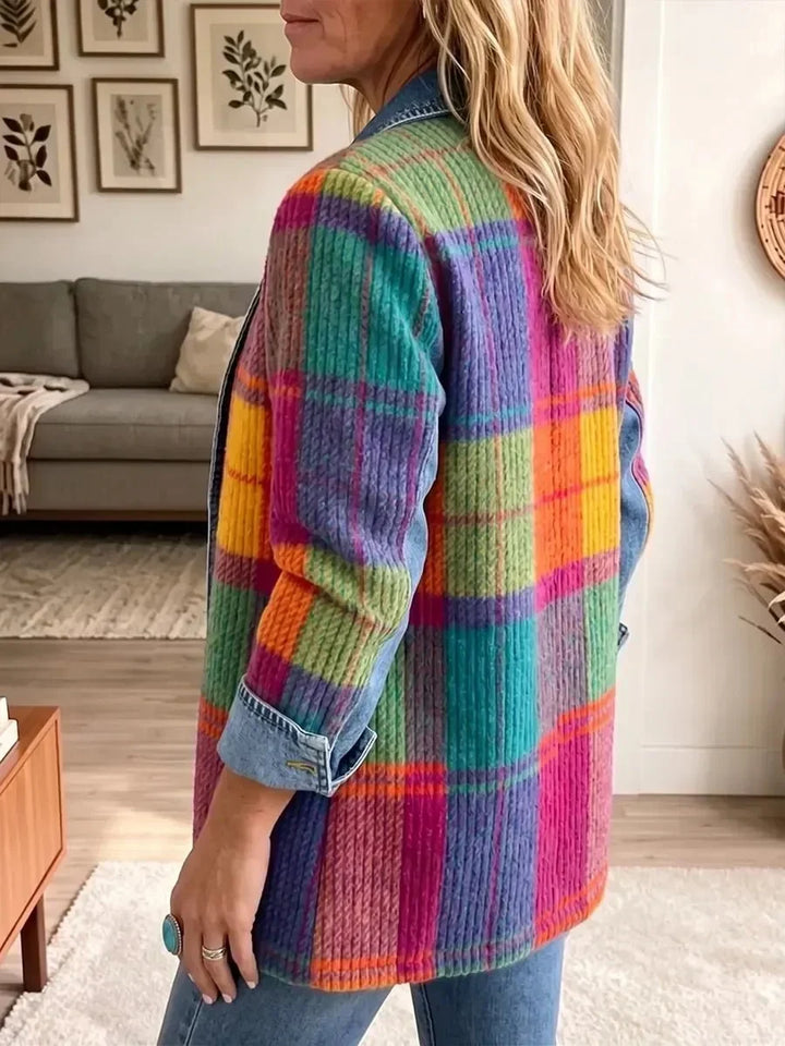Emma | Vintage elegant denimjakke med patchwork og tern
