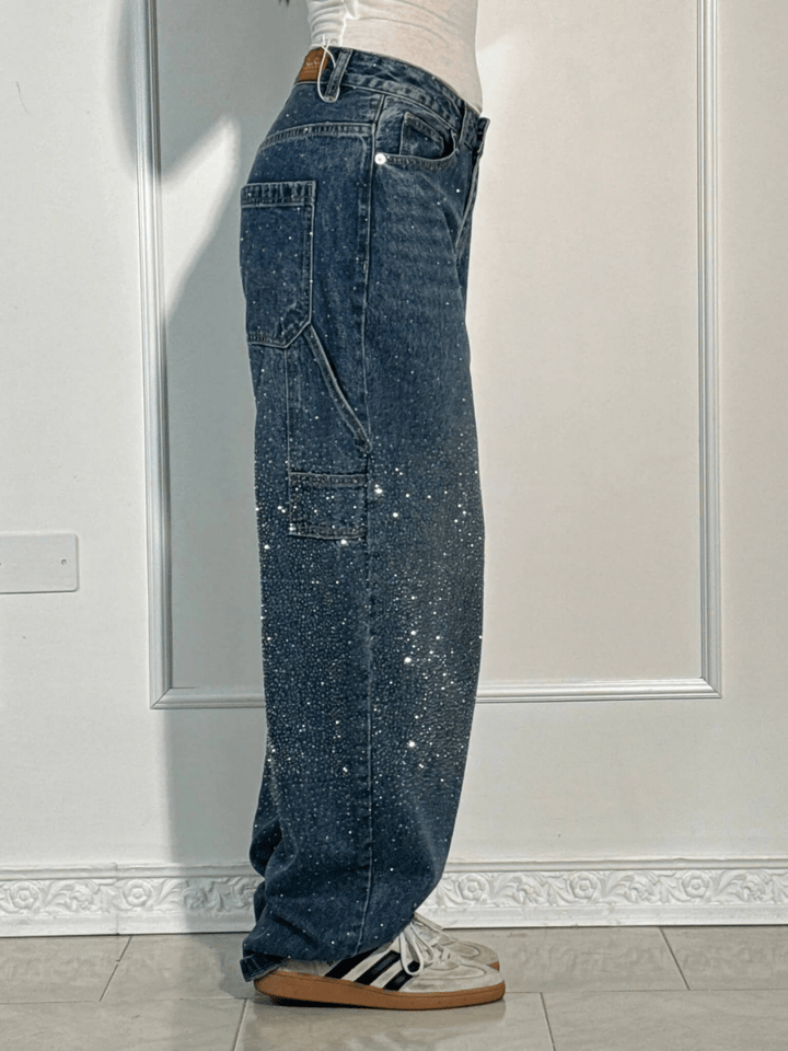 Julia | Moderne balloon carpenter-jeans med glimmerdetaljer
