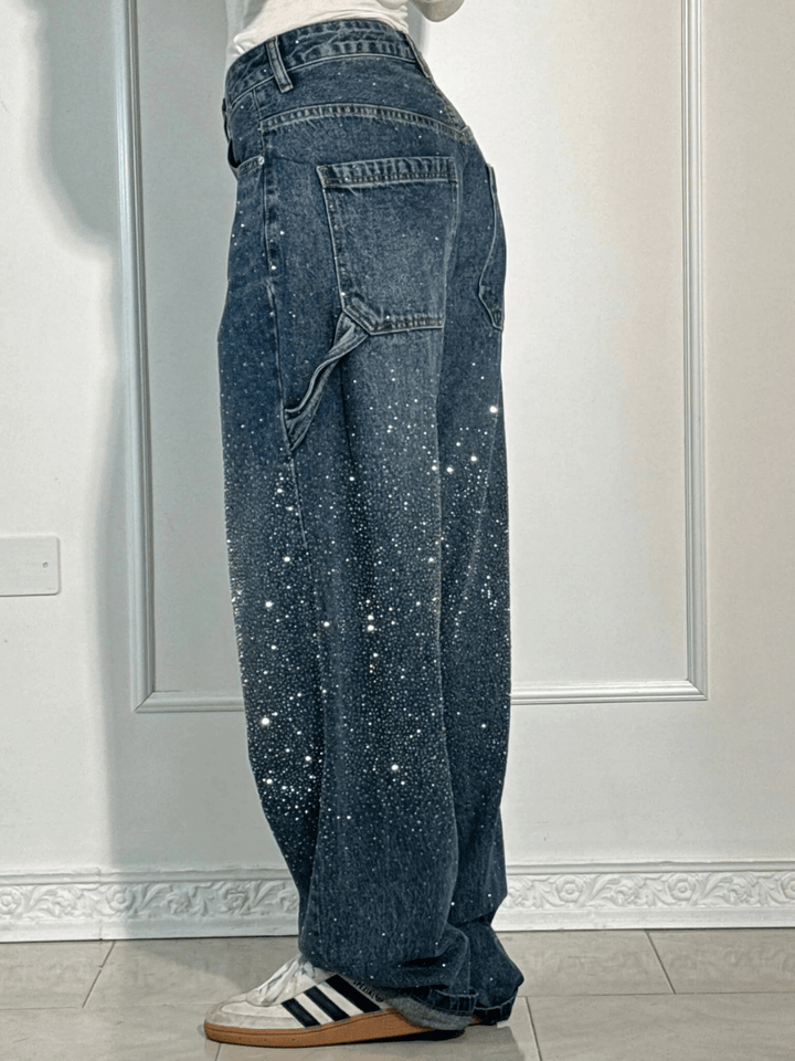 Julia | Moderne balloon carpenter-jeans med glimmerdetaljer