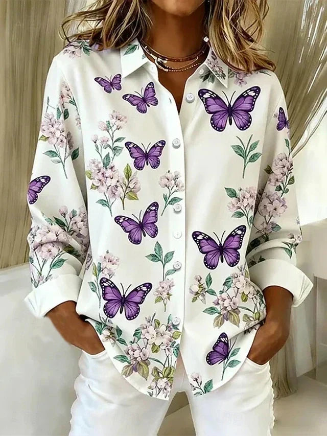 Lois | Bluse med sommerfuglemønster og knapper