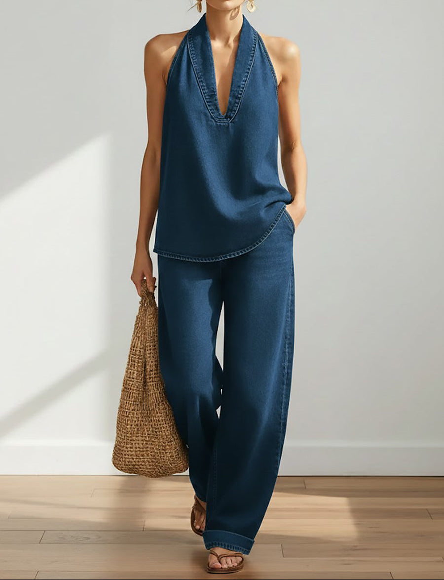 Ivy | Vintage todelt sæt i blødt denimlook