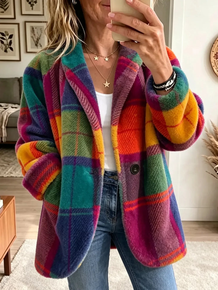 Thora – Farverig ternet cardigan