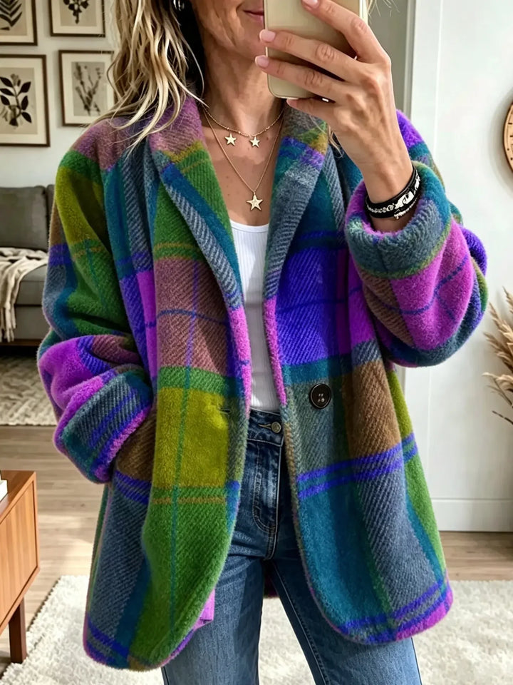 Thora – Farverig ternet cardigan