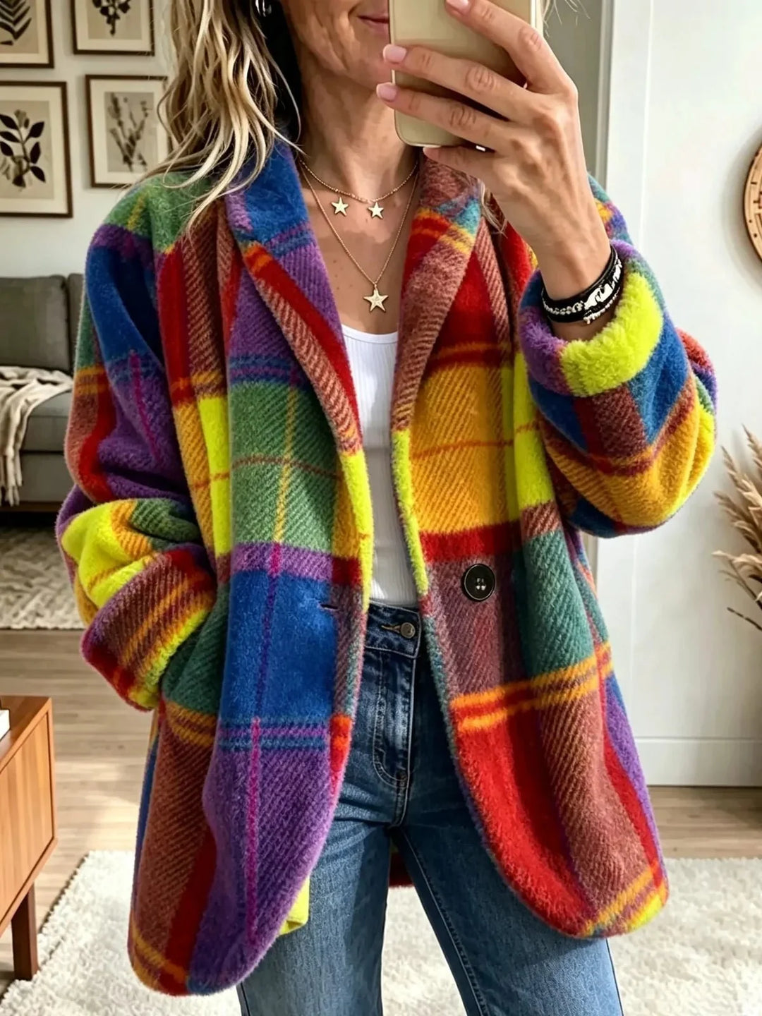 Thora – Farverig ternet cardigan