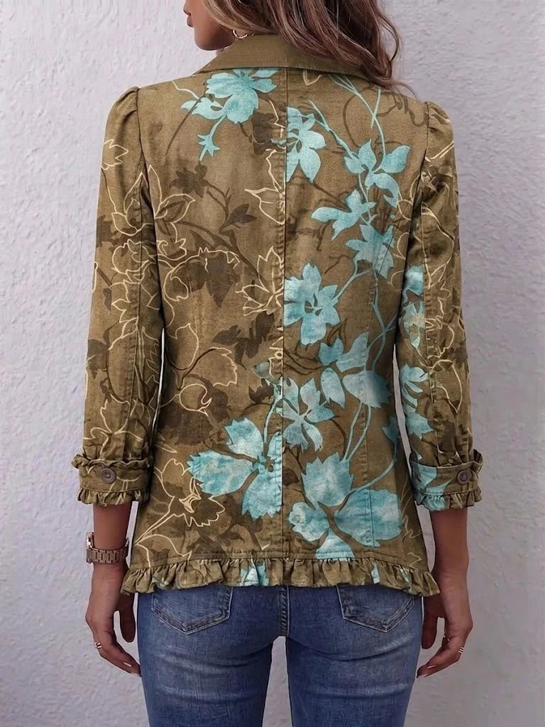 Sundara | Boho-vintage-flæsejakke med blomster-ombré