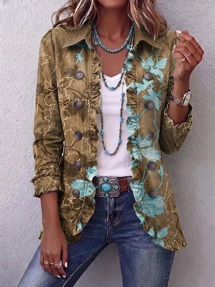 Sundara | Boho-vintage-flæsejakke med blomster-ombré
