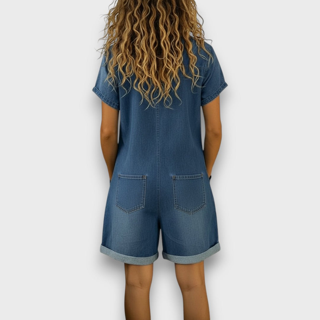 Joan | Vintage korte overalls i bomuld med denimlook