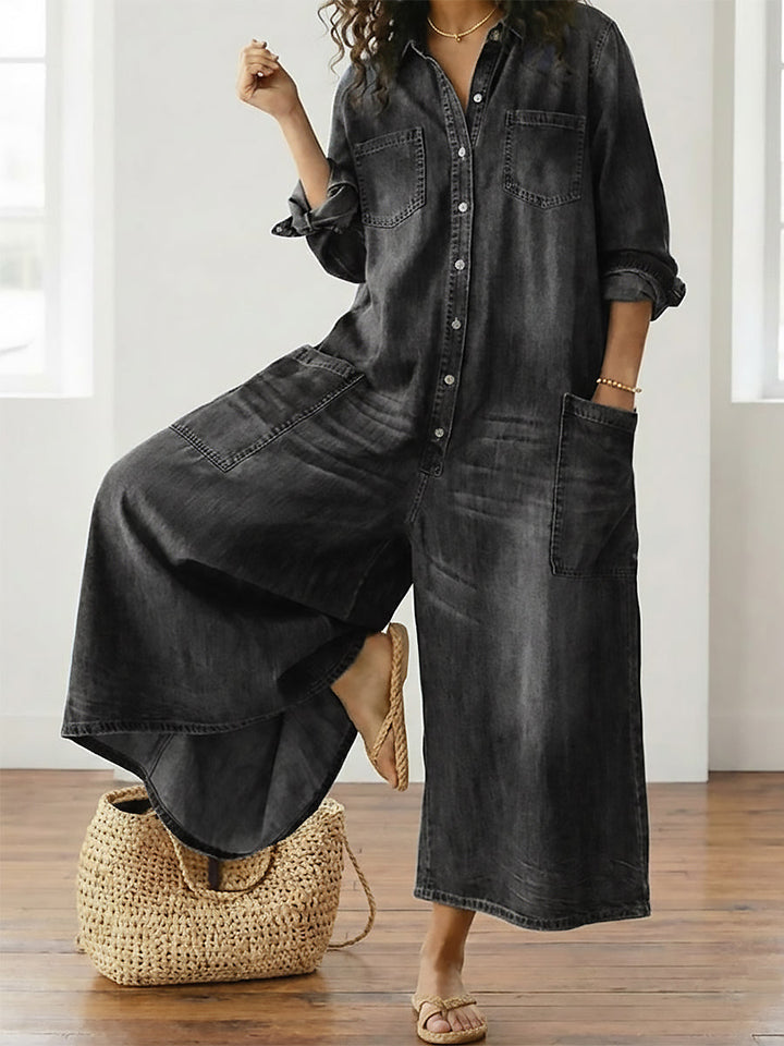 Diana | Vintage denim-jumpsuit i blød bomuld med knaplukning