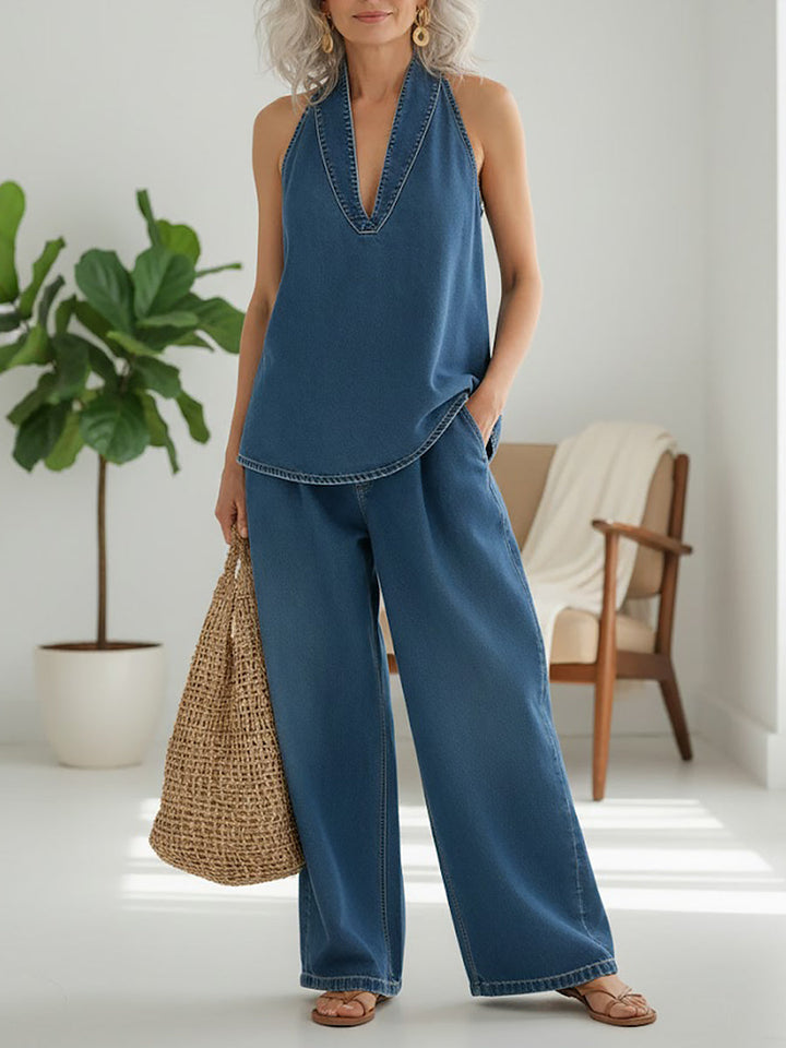 Ivy | Vintage todelt sæt i blødt denimlook