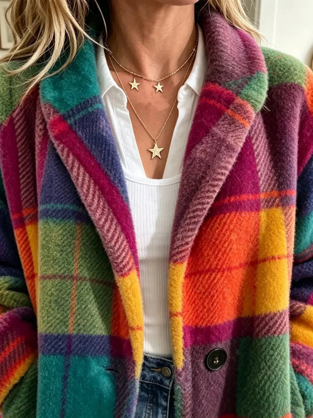 Thora – Farverig ternet cardigan