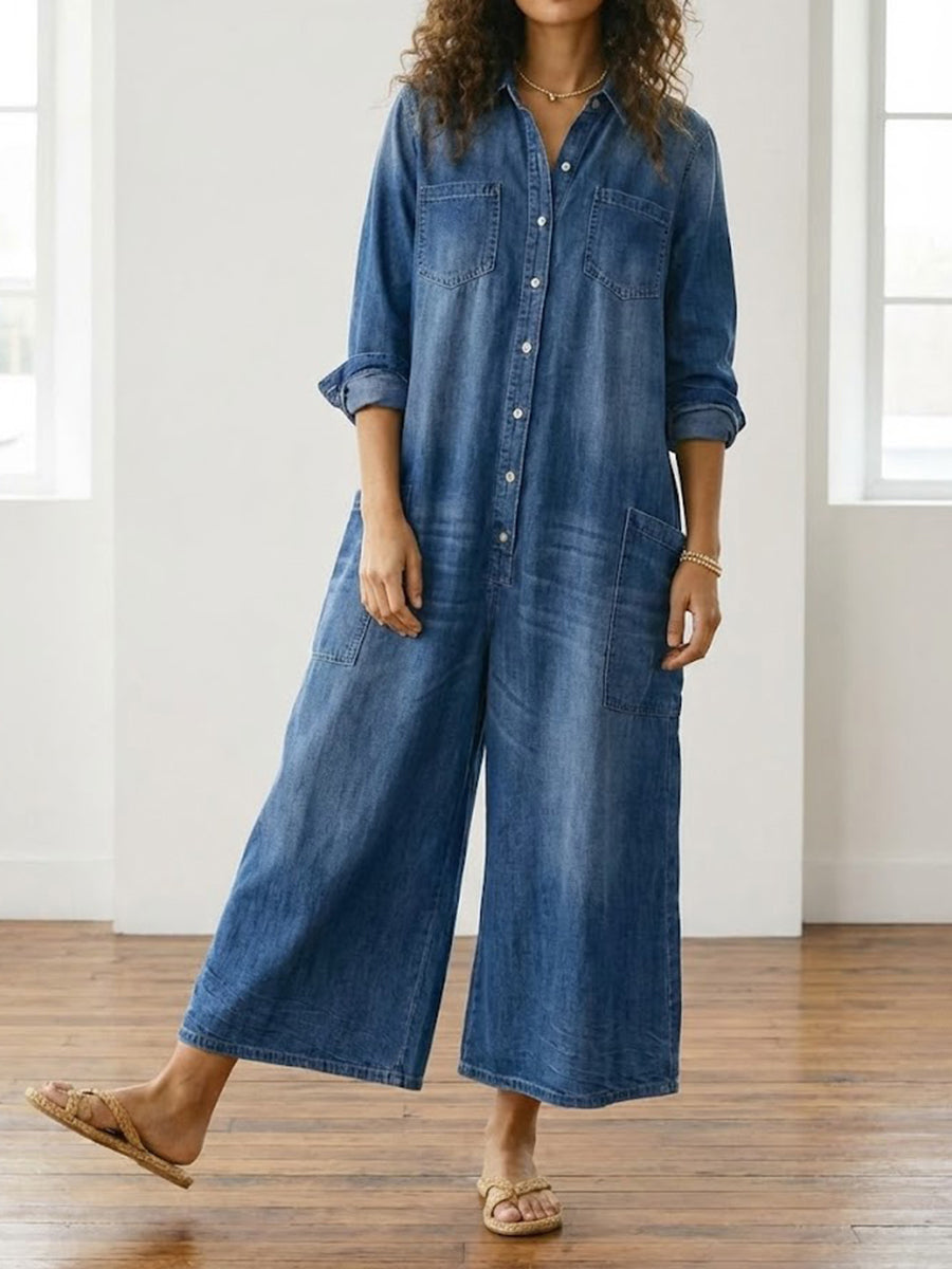 Diana | Vintage denim-jumpsuit i blød bomuld med knaplukning