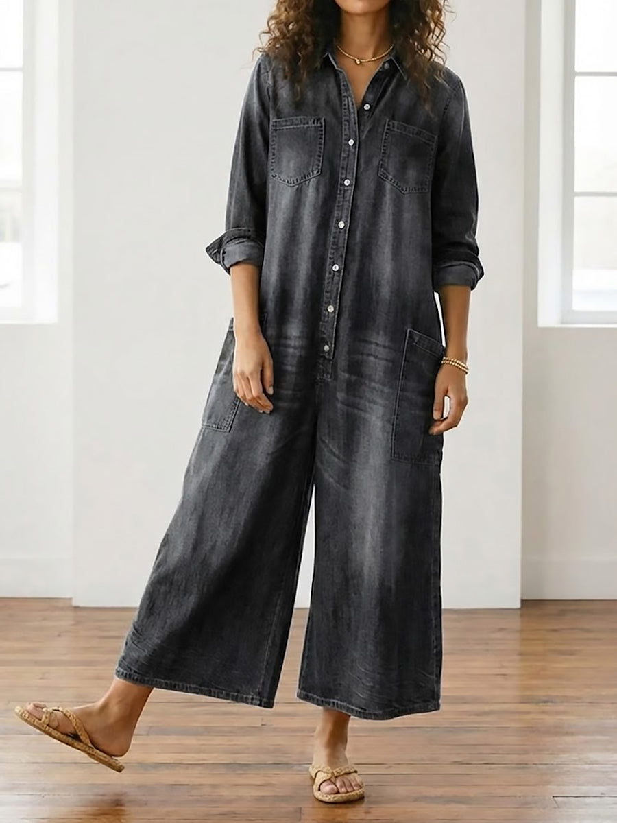 Diana | Vintage denim-jumpsuit i blød bomuld med knaplukning