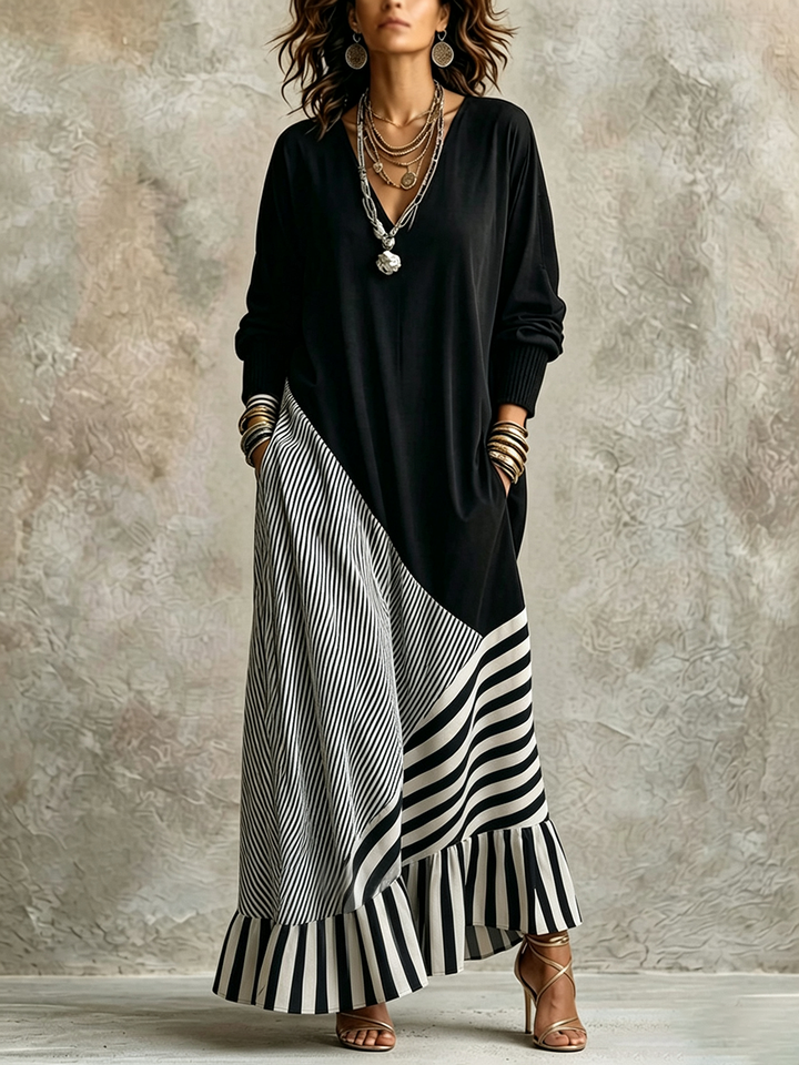 Alice | Elegant sort stribet maxi-kjole