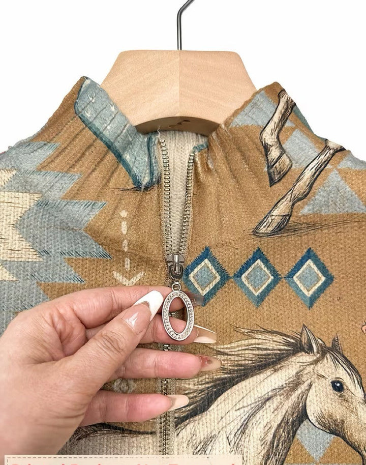 Perpetua™ | Cardigan med ørkenheste, kaktus og lynlås