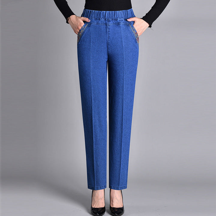Adriana™ | Damejeans med sidelommer og elastisk talje