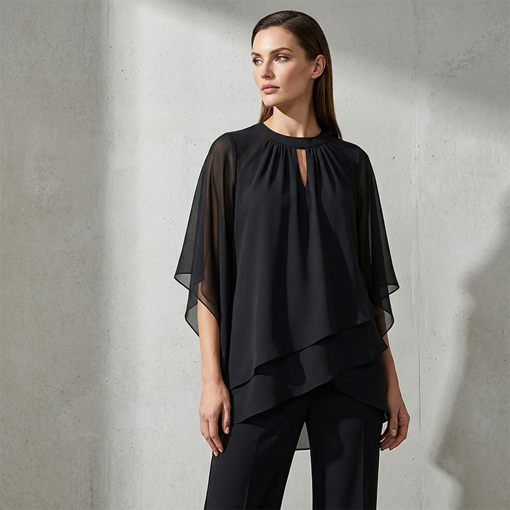 Jeannine | Sæt med asymmetrisk lagdelt bluse og vide bukser