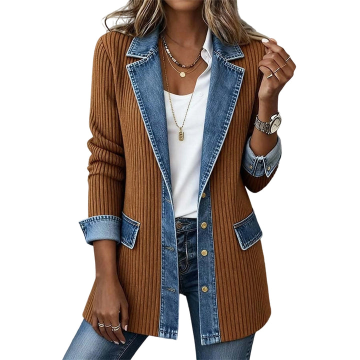 Anna – Strikcardigan med denimdetaljer