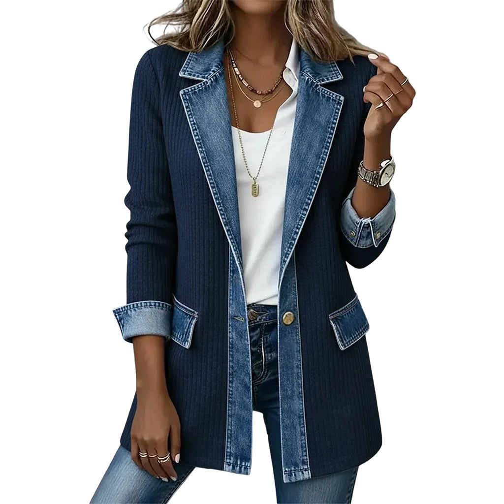 Freja – Denimjakke med ribstrik