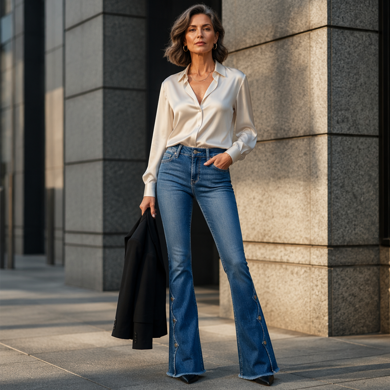 Amelie – Bootcut-jeans med knapdetaljer