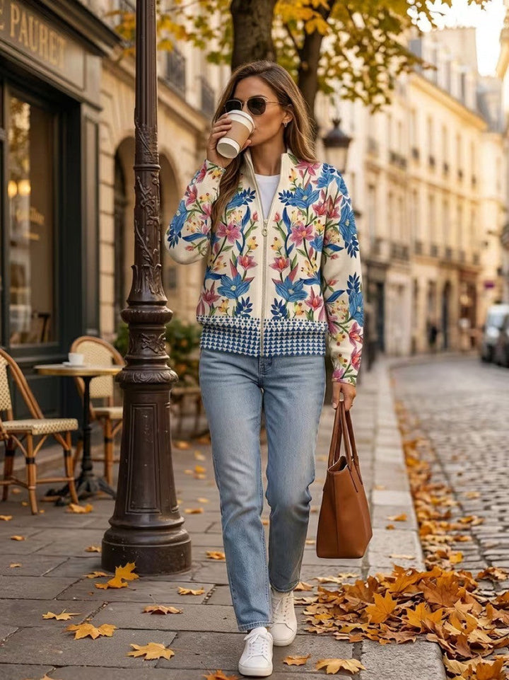Tabitha™ | Cardigan med botaniske haveblomster og lynlås