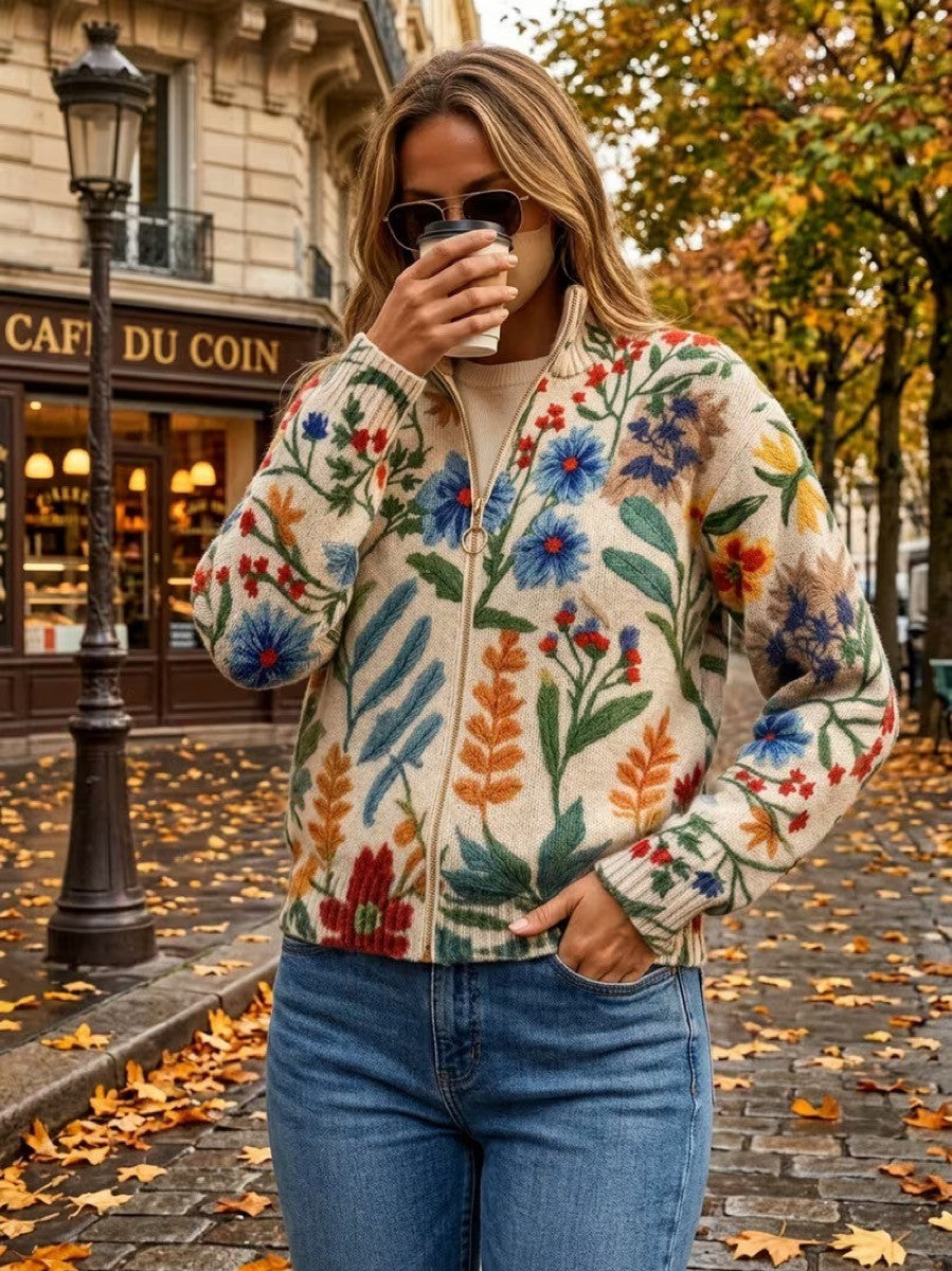 Tabitha™ | Cardigan med botaniske haveblomster og lynlås
