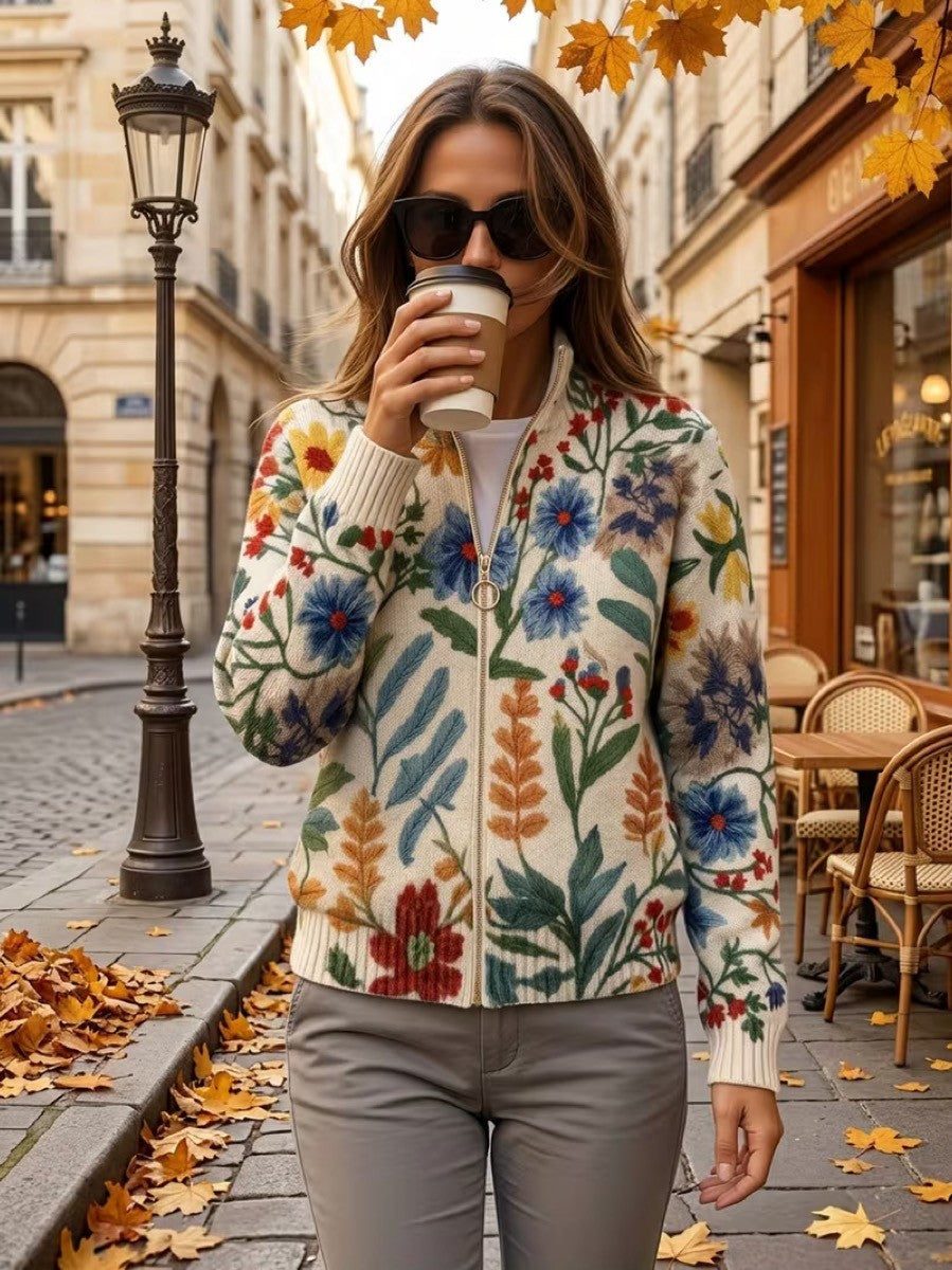 Tabitha™ | Cardigan med botaniske haveblomster og lynlås
