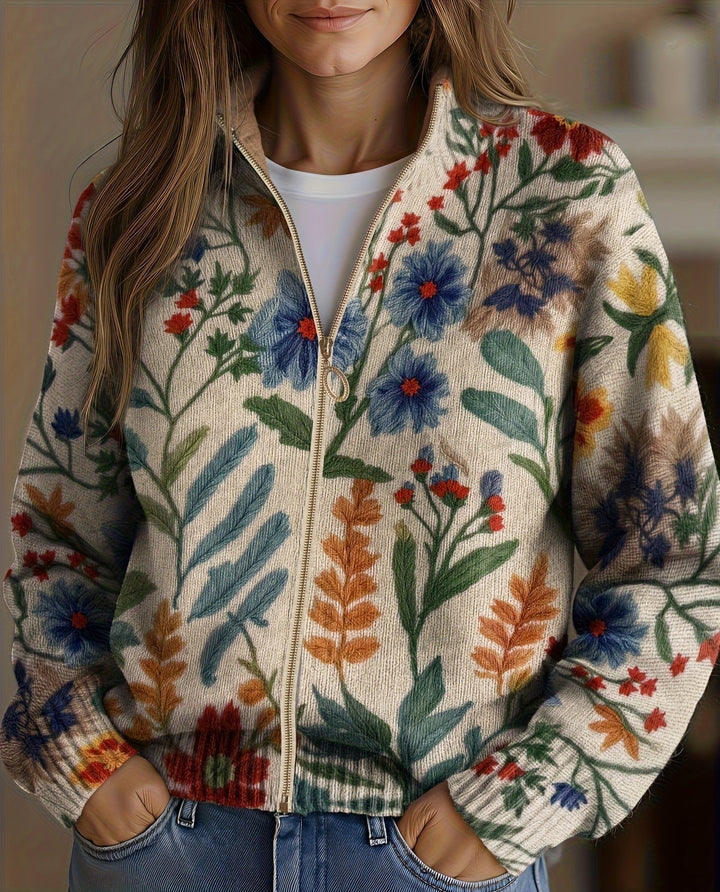 Tabitha™ | Cardigan med botaniske haveblomster og lynlås