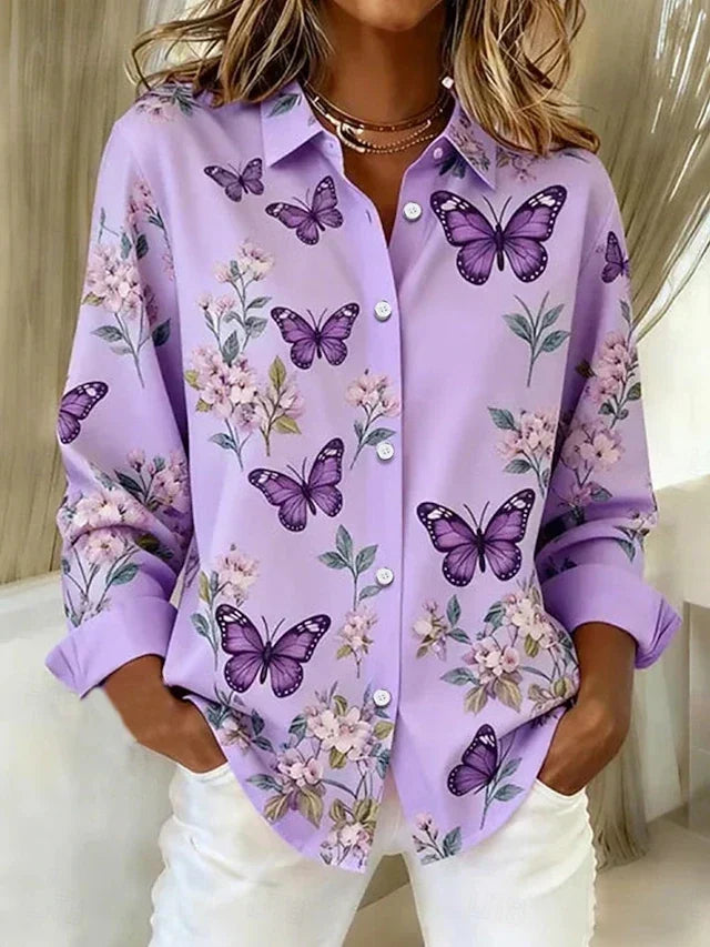 Lois | Bluse med sommerfuglemønster og knapper