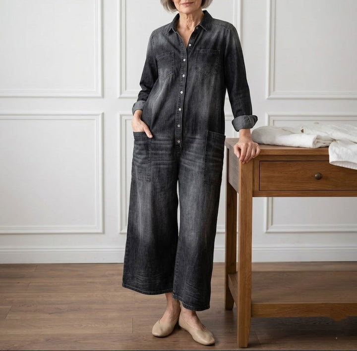 Diana | Vintage denim-jumpsuit i blød bomuld med knaplukning